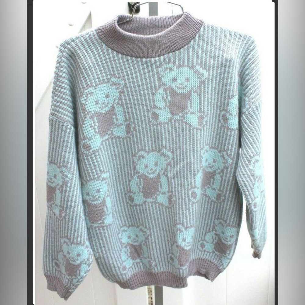 90’s Vintage Adele Knitwear Kawaii Fairy Bear USA Mock neck Sweater Cabin Core